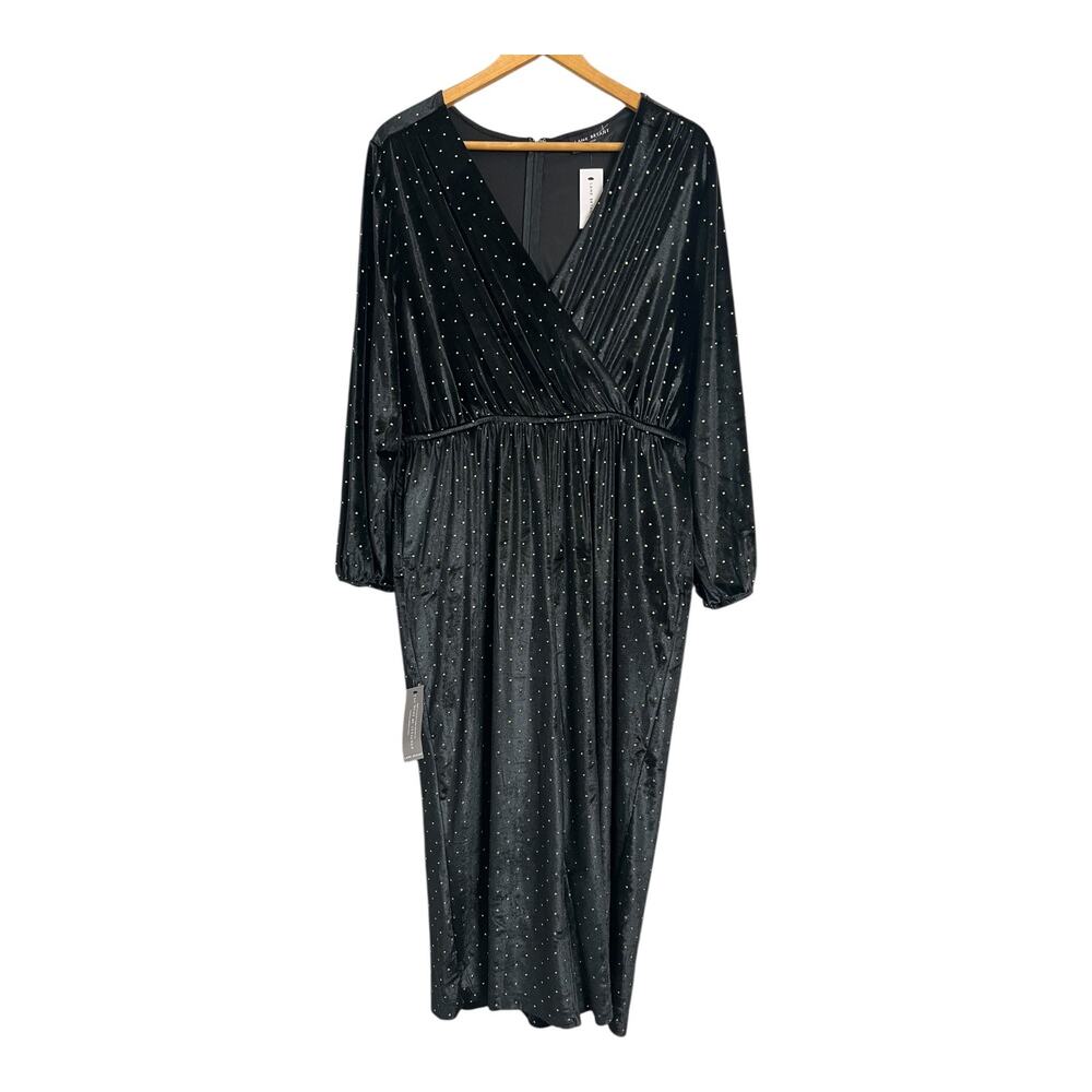 NWT Lane Bryant Gold Studded Black Velvet Womens Jumpsuit 14/16 Petite Party Fit